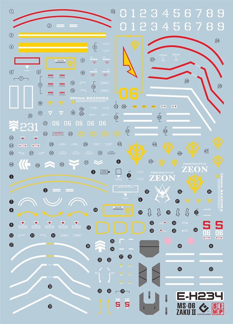 EVO Water Decal for HGUC#234 MS-06S Zaku II Char Custom Revive & HG 1/144 THE GUNDAM BASE LIMITED MS-06 ZAKU Ⅱ(21stCENTURY REAL TYPE Ver.)