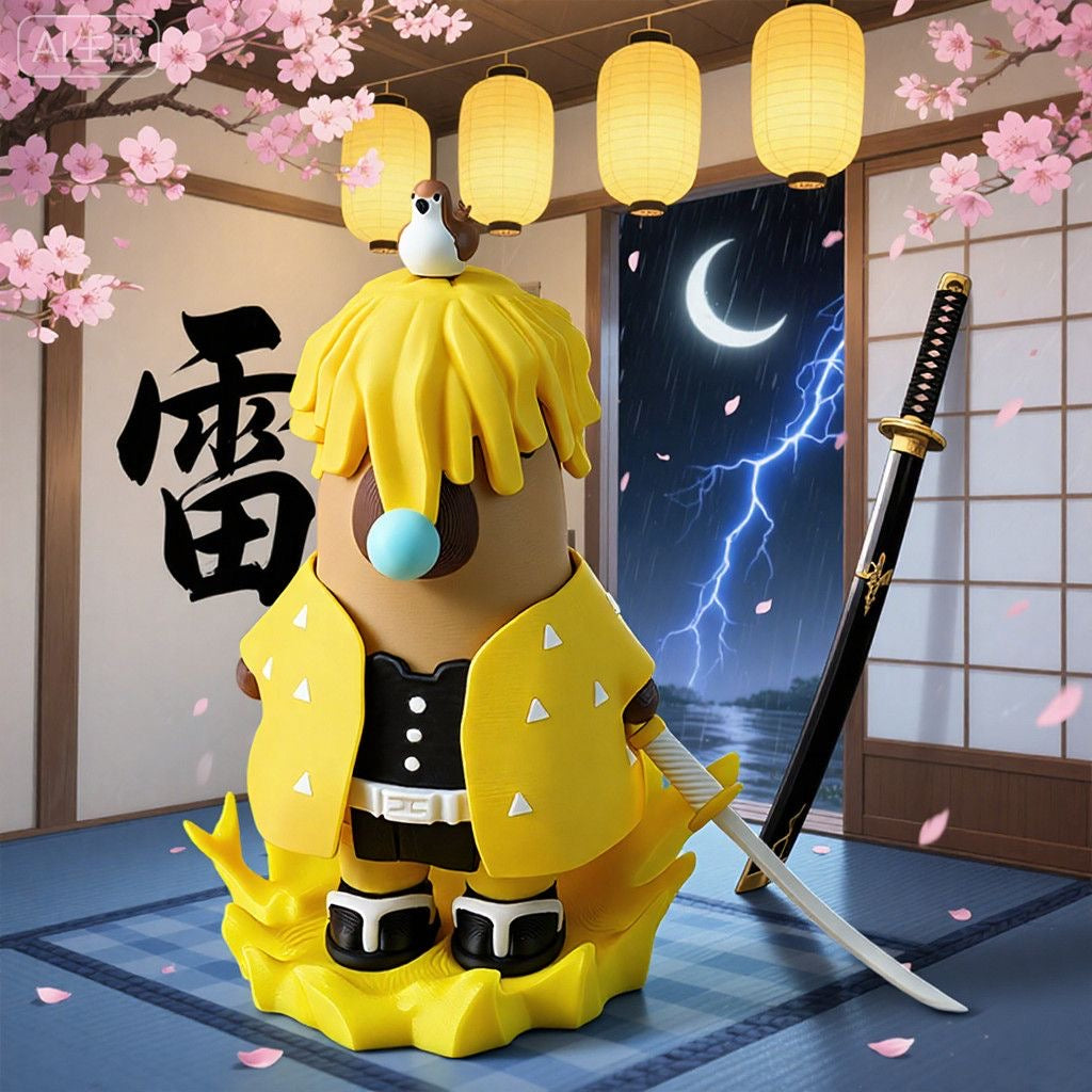 Smily Slayers ナヲトスズキ ガバ セット Capybara X Demon Slayer Zenitsu Agatsuma Action Figure with Magnet
