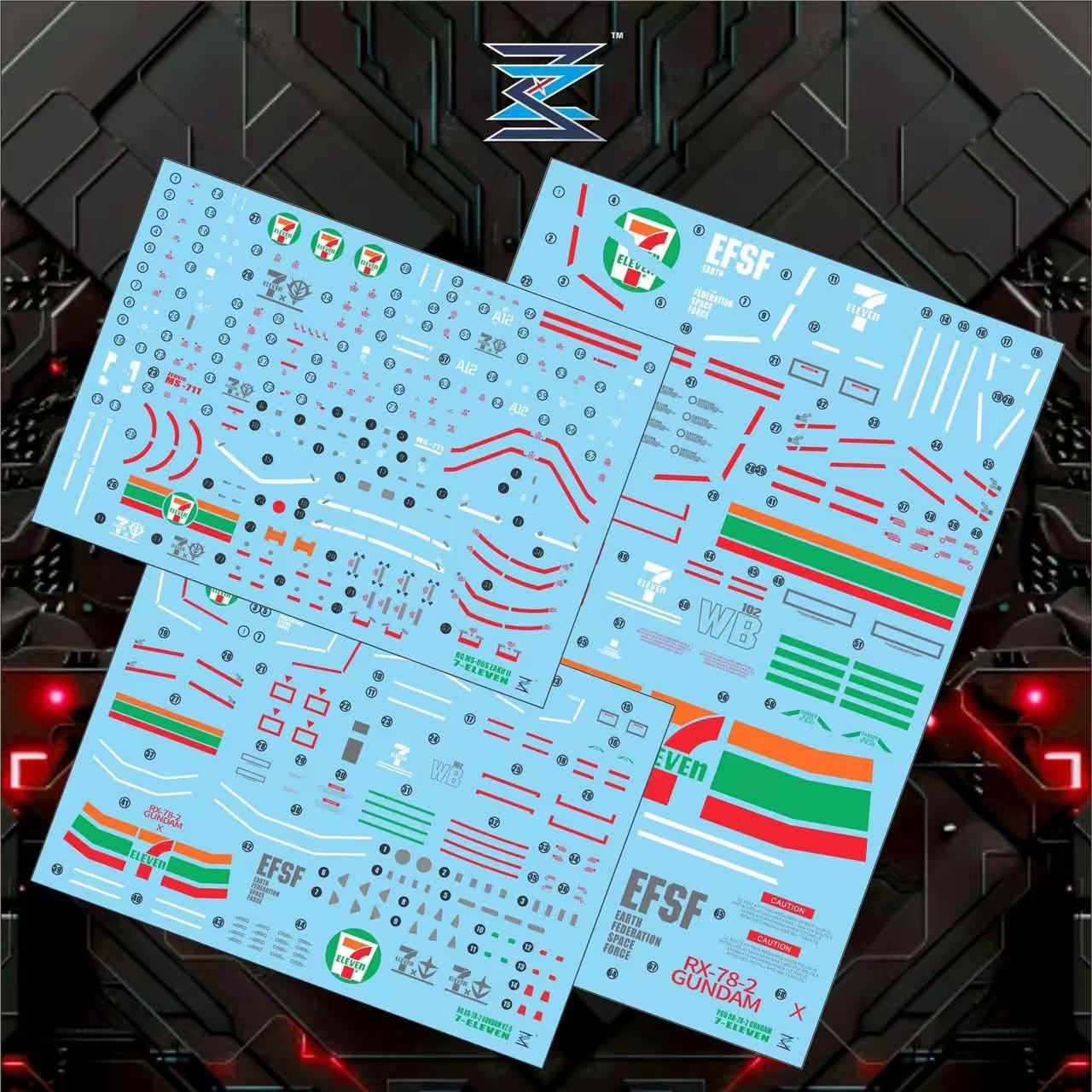 Customized 711 Seven Eleven Water Decal for PG 01 RX-78-2 Gundam 1/60