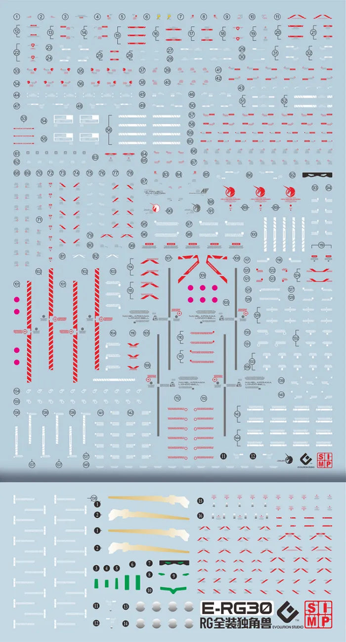 RG 30 Full Armor Unicorn Gundam 1/144 EVO Water Decal