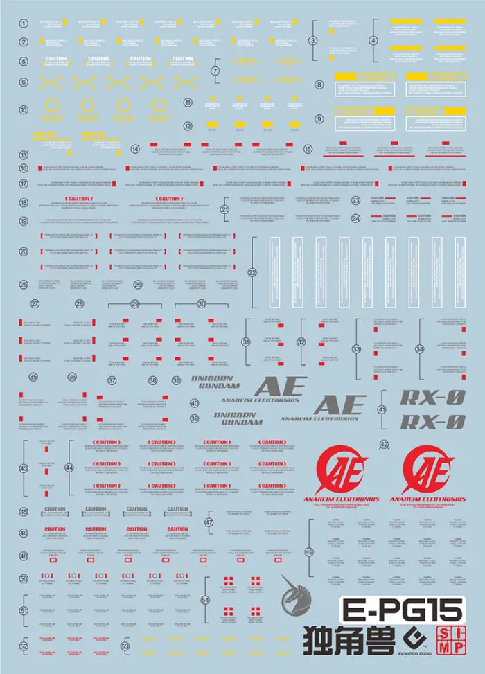 PG Unicorn Gundam RX-0 160 EVO Water Decal