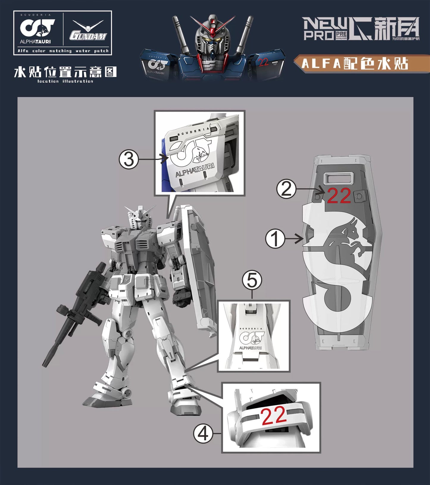 Customized Alpha Tauri Water Decal for RG 01 RX-78-2 Gundam Ver. 2.0 1/144