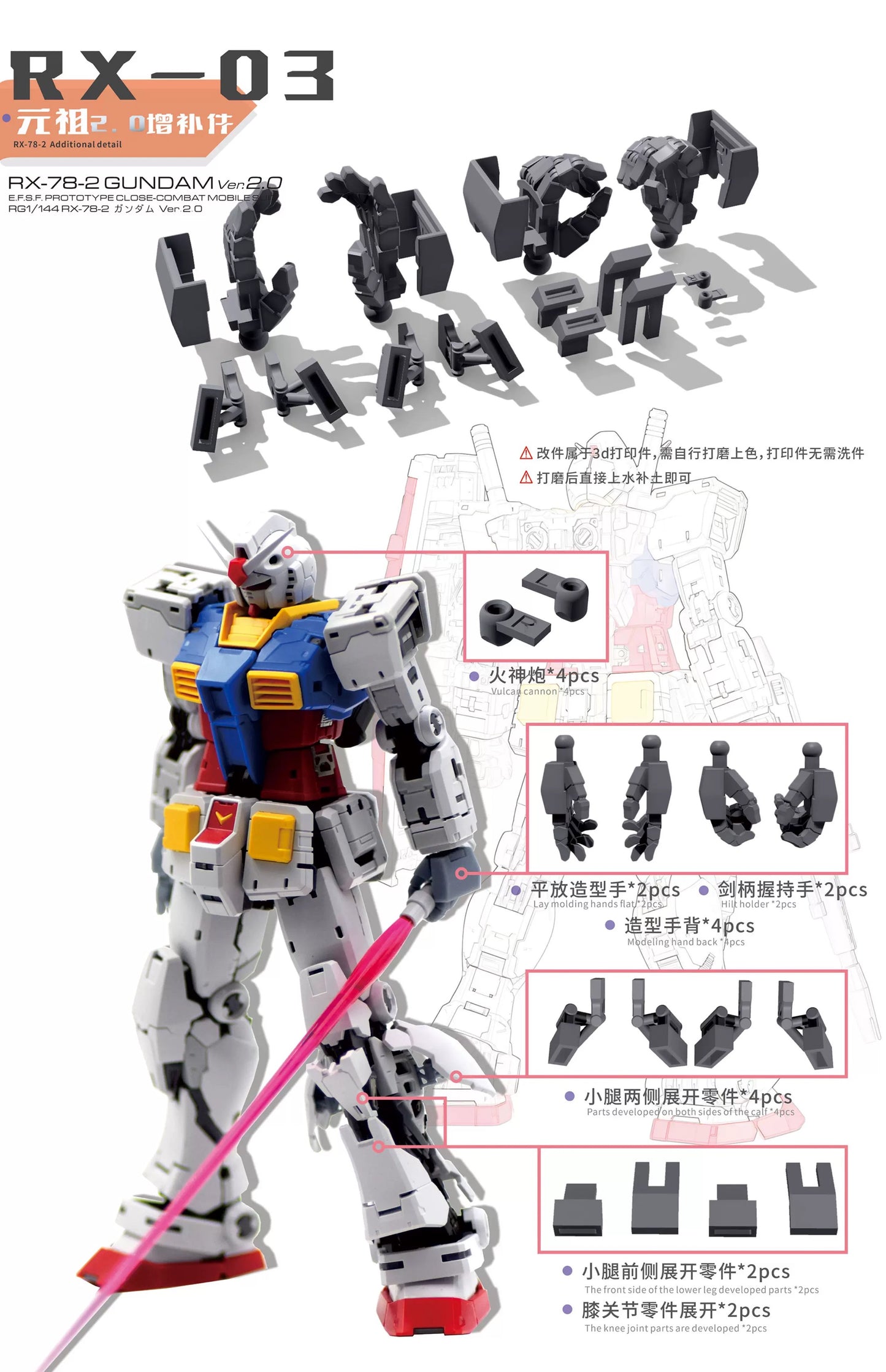 Additional Detailing Parts for RG 01 RX-78-2 Gundam Ver. 2.0 1/144