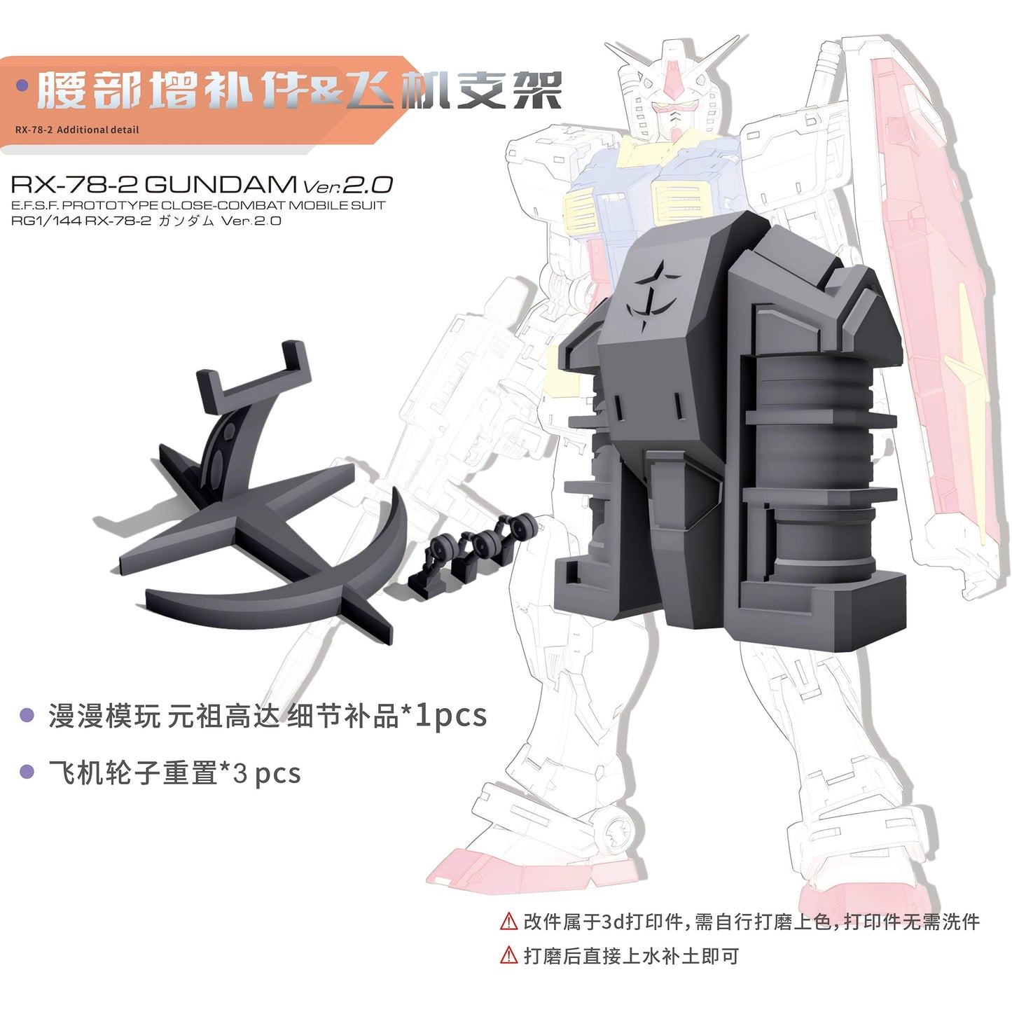 Additional Waist Replacement Parts and Air Plane Action Base for RG 01 RX-78-2 Gundam Ver. 2.0 1/144