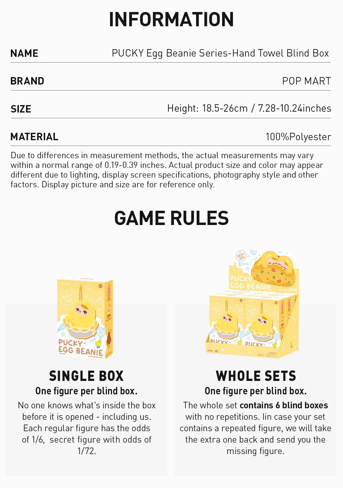 PUCKY Egg Beanie Series-Hand Towel Blind Box- EGG TART (Confirmed Style)