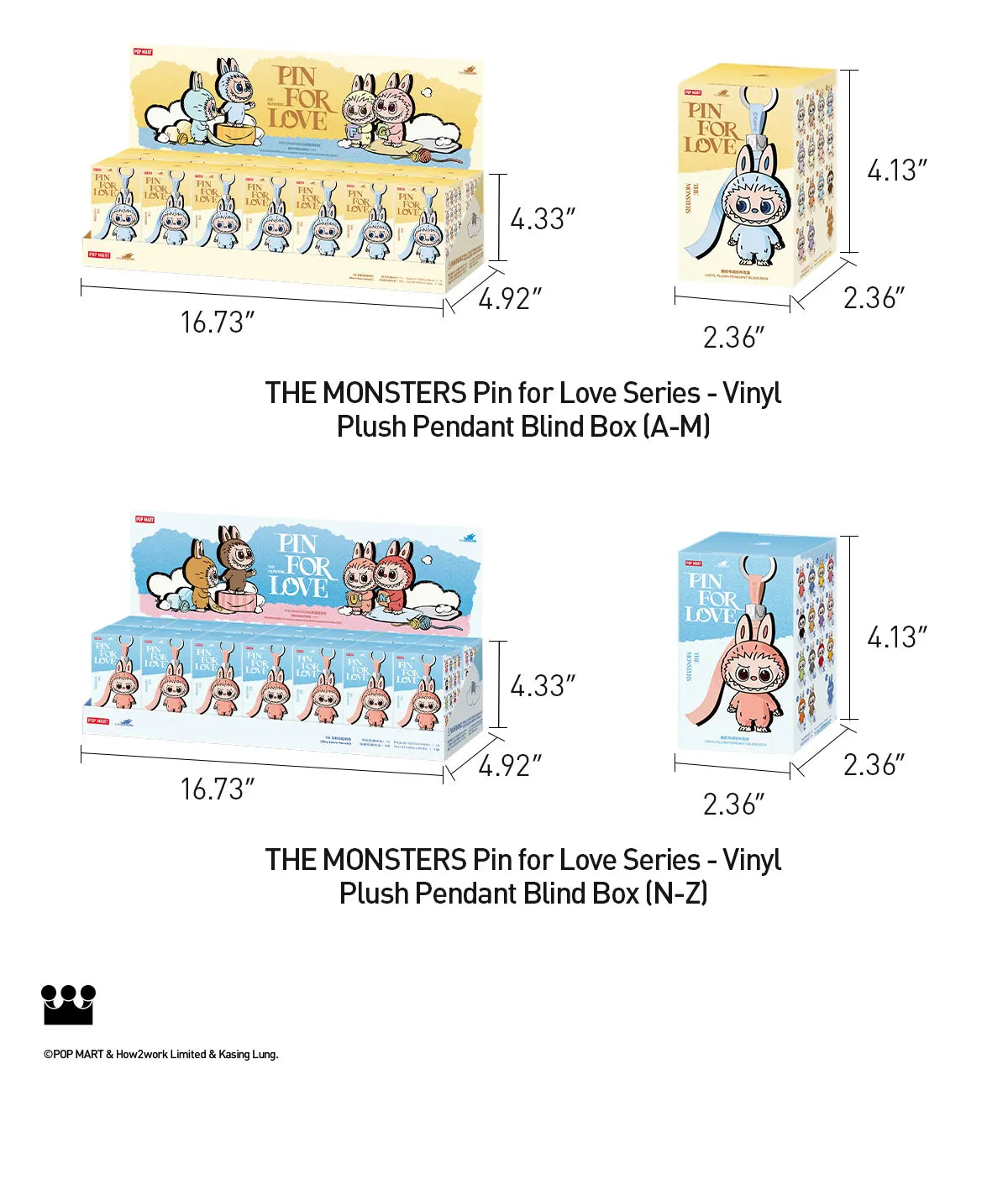 THE MONSTERS Pin for Love Series-Vinyl Plush Pendant Blind Box - Whole Set of 14 (A - M)