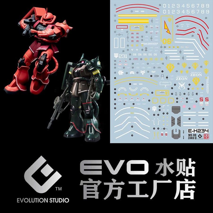 EVO Water Decal for HGUC#234 MS-06S Zaku II Char Custom Revive & HG 1/144 THE GUNDAM BASE LIMITED MS-06 ZAKU Ⅱ(21stCENTURY REAL TYPE Ver.)