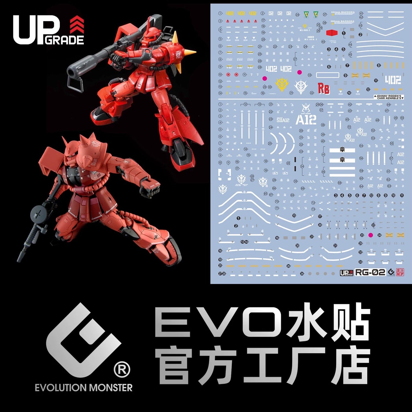 Evo RG Char Zaku & Johnny Ridden Zaku Water Decal