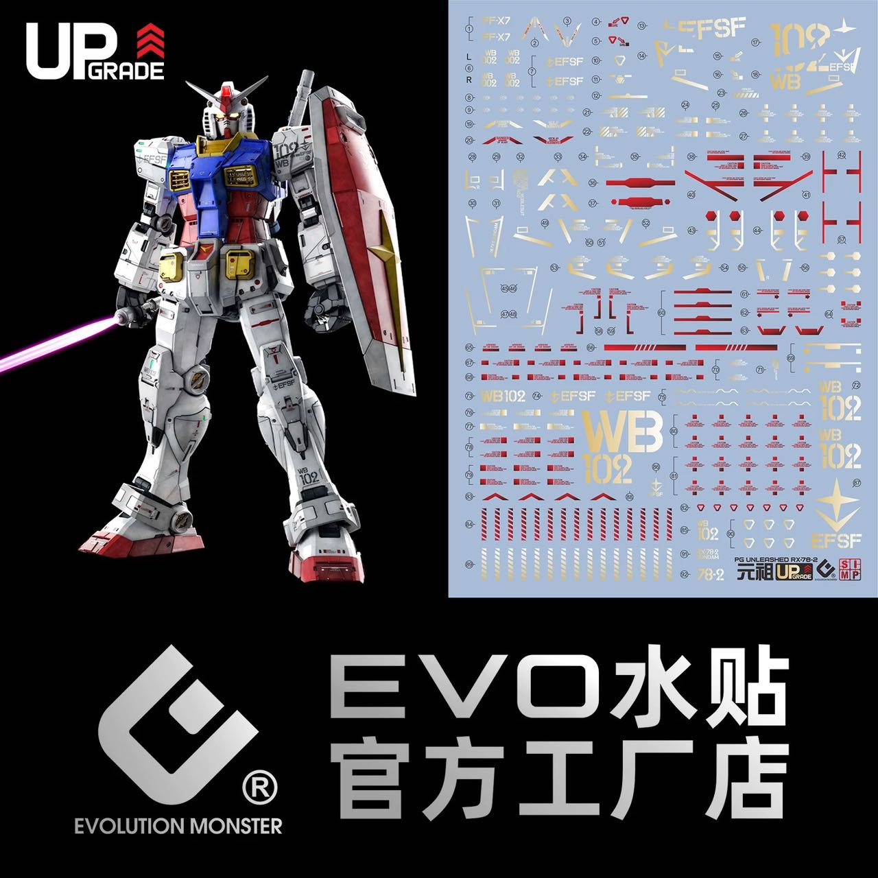 PG RX-78-2 Unleashed 1/60 EVO Water Decal Plated Gold Version