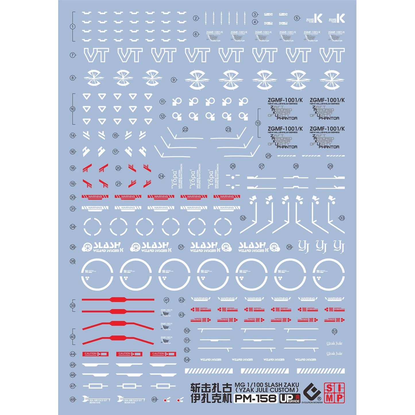 MG Slash Zaku Phantom (Yzak Jule Custom) 1/100 EVO Water Decal