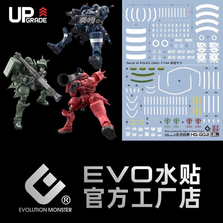 EVO Decals HG-GQ2 for HG1/144 Police ZAKU & Mass-Produced Zaku & Char's Zaku GQuuuuuuX Fluorescent Water