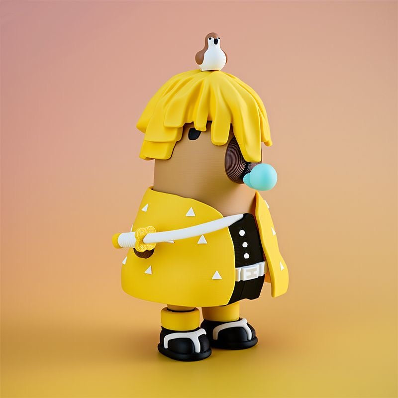 Capybara X Demon Slayer Zenitsu Agatsuma Action Figure with Magnet (Outfit Detachable)