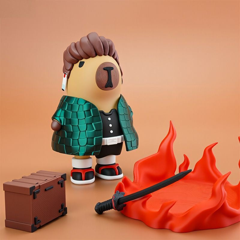 Capybara X Demon Slayer Tanjiro Kamato Action Figure with Magnet (Outfit Detachable)