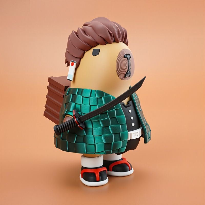 Capybara X Demon Slayer Tanjiro Kamato Action Figure with Magnet (Outfit Detachable)