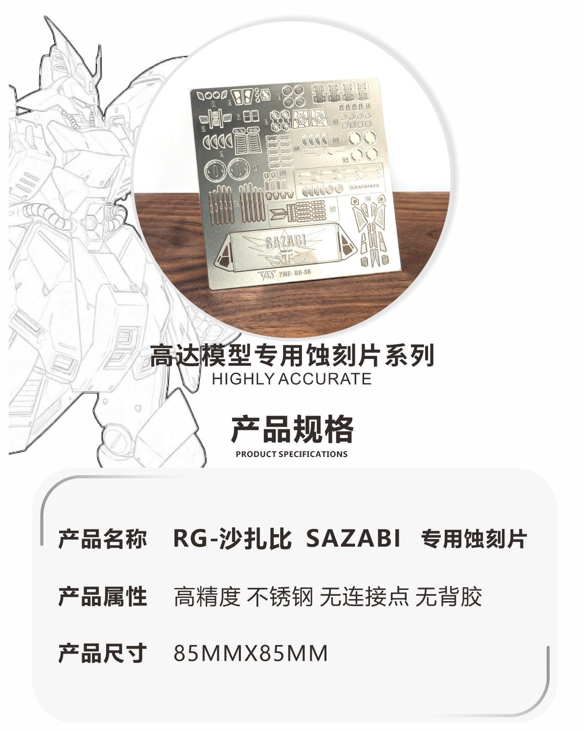 (TAS Studio) Metal Etching Parts for RG 1/144 Sazabi