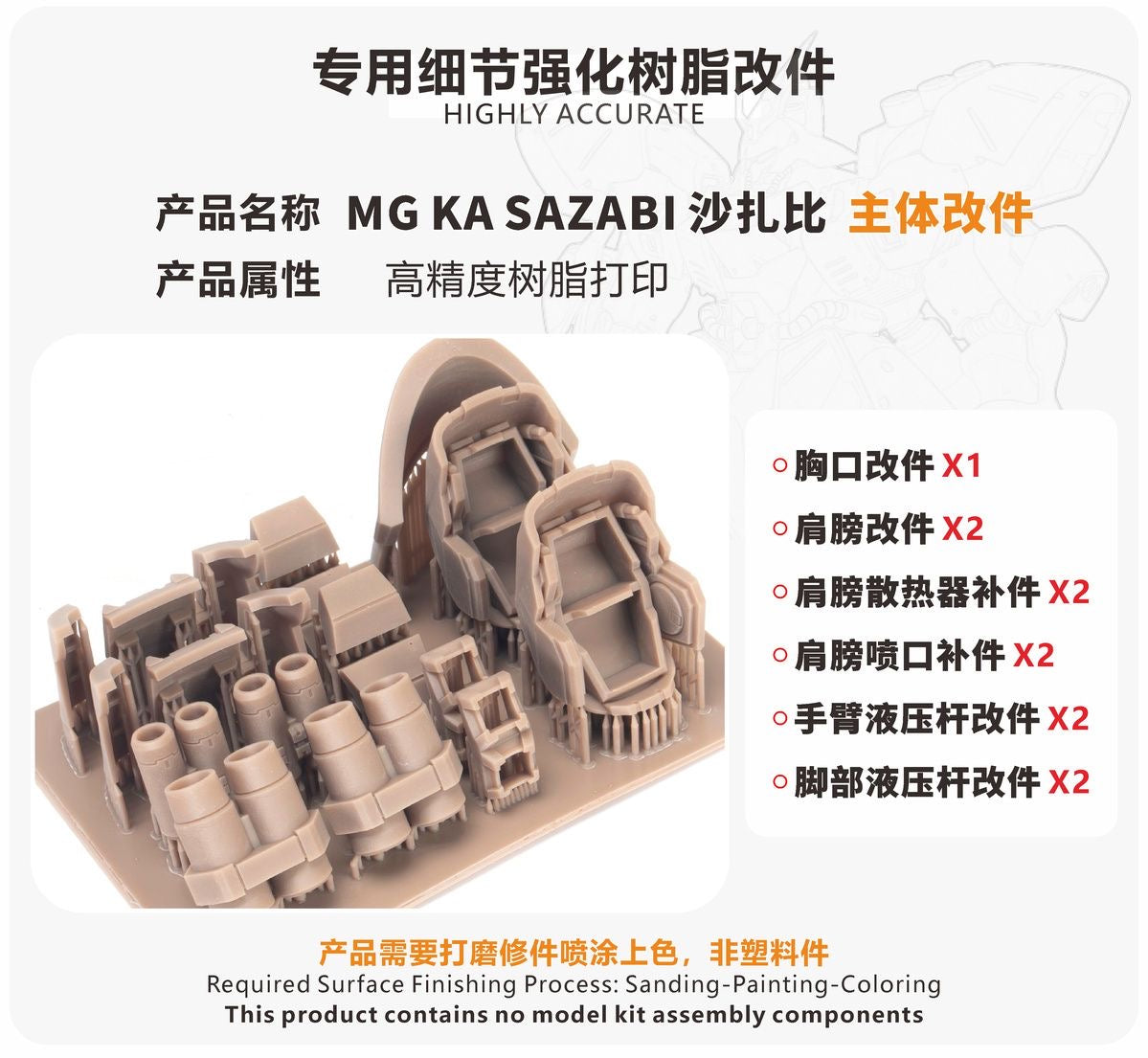 (TAS Studio) Main Body Conversion GK Parts for MG Sazabi Ver. Ka [Un-Painted/Un-Colored]