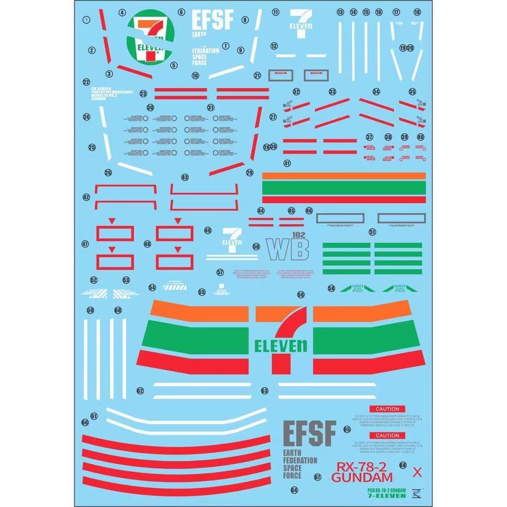 Customized 711 Seven Eleven Water Decal for PG 01 RX-78-2 Gundam 1/60