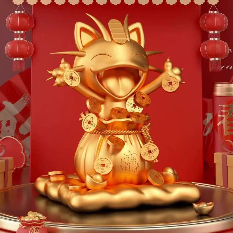 Fortune Meowth Desktop Statue Gold Version (Third Party)